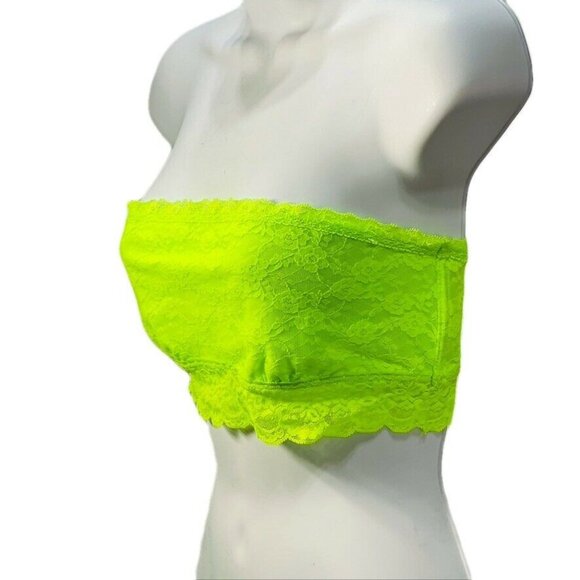 Victorias Secret Pink Lace Bandeau Top Neon Green M/M - Picture 2 of 7